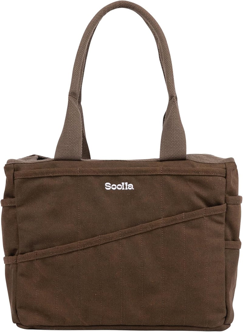 Soolla Studio Bag: Pottery Tool Bag & Craft Storage, Art Supply Organizer, Washable Tote, Knitting Yarn, Crochet Projects, 30 Pockets, 20+ Canvas Colors, Gift For Artists & Teachers (Coffee Bean) - Image 1